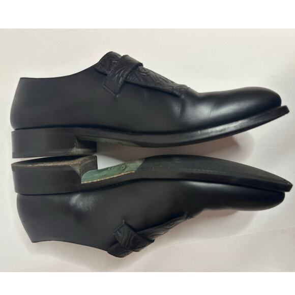 ETRO Monk Strap Glossed Black Leather Shoes size IT 44 Loafers Buckle Paisley main image 4